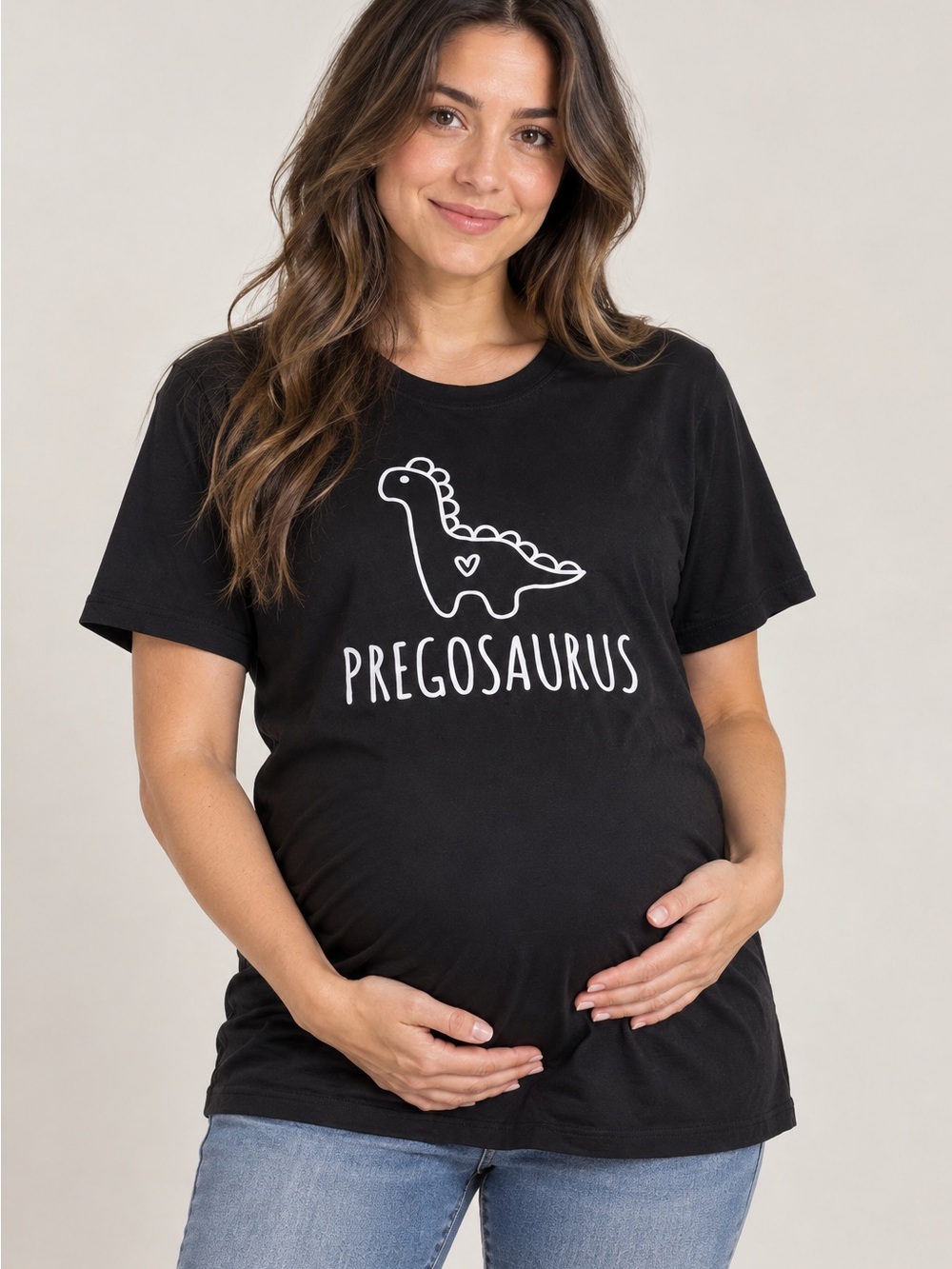 Pregnant woman wearing novelty t-shirt